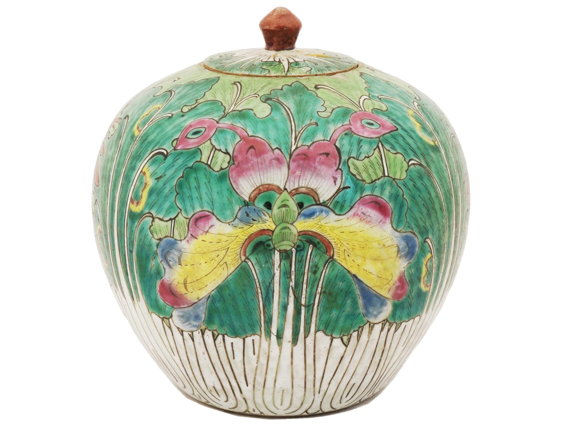 ANTIQUE CHINESE HAND PAINTED PORCELAIN GINGER JAR PIC-0